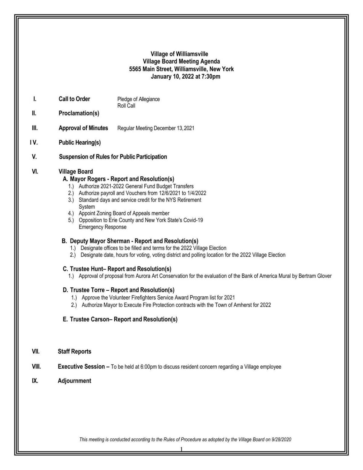 Williamsville Covid-19 Mandate Resolution