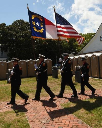Posting of the Colors by the Southport Fire Department at the North Carolina 4th of July Festival’s 25th annual Naturalization Ceremony in 2024.