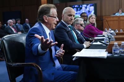 Nick Saban, left, former head football coach at the University of Alabama, testifies before the Senate Committee on Commerce, Science, and Transportation in the Hart Senate Office Building on Wednesday, June 3, 2026, in Washington, D.C..