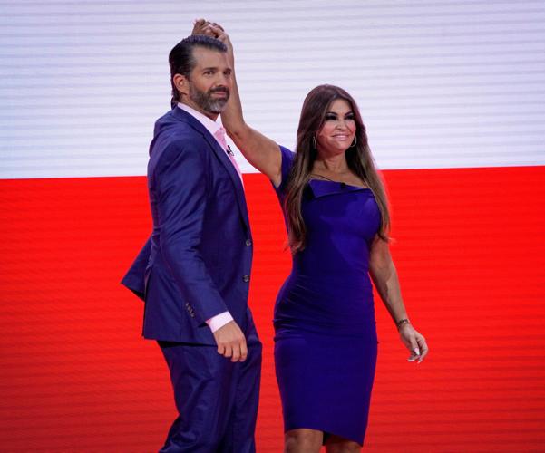 Donald Trump Jr., executive vice president of The Trump Organization and Host of 'Triggered with Don Jr.' on Rumble, walks onstage after a speech by Kimberly Guilfoyle, former senior adviser to President Donald Trump, during the Conservative Political Acti