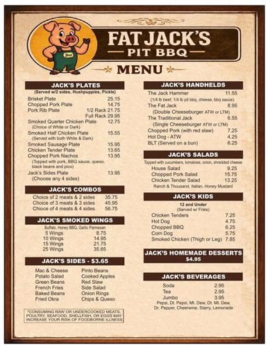Fat Jack's menu