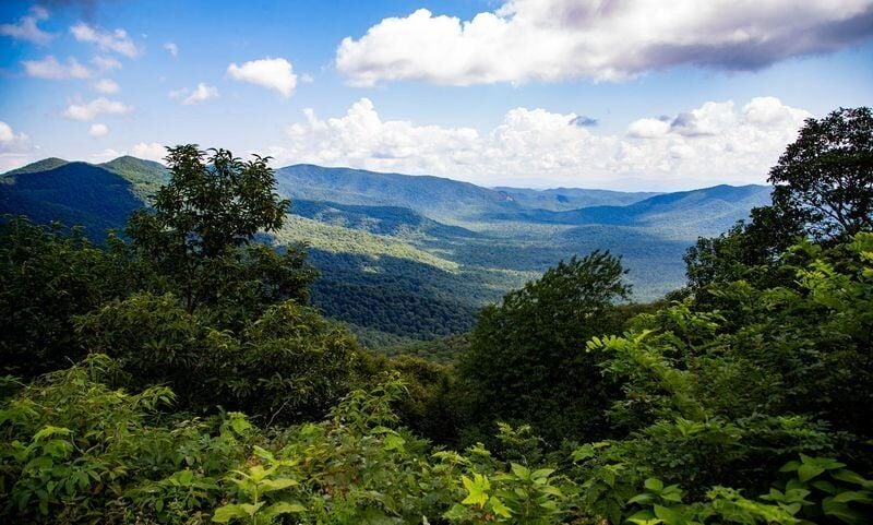 The Blue Ridge Mountains, as seen from Cherry Cove Overlook in Pisgah National Forest, Aug. 15, 2025.