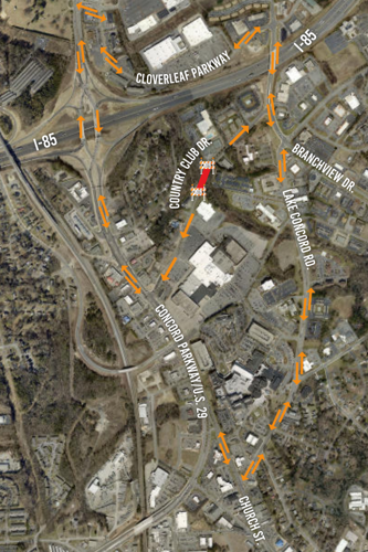 Country Club Drive Detour Map - 1