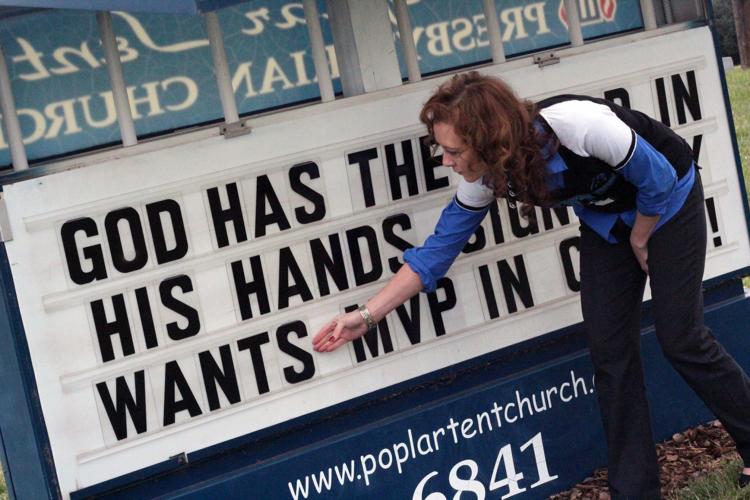 Poplar Tent sign lady