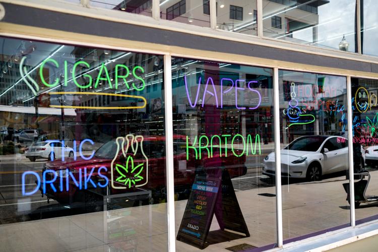World of Smoke and Vapes displays a sing for Kratom in Oklahoma City on Thursday, July 16, 2026.