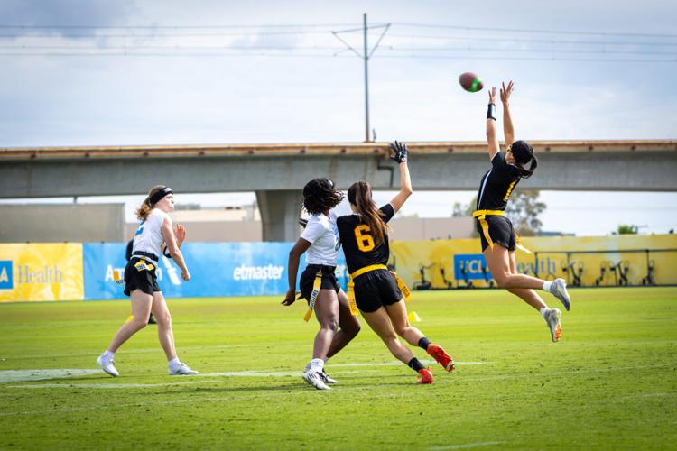 The club women's flag football teams at USC and UCLA play a game in Los Angeles on Feb. 16, 2026
