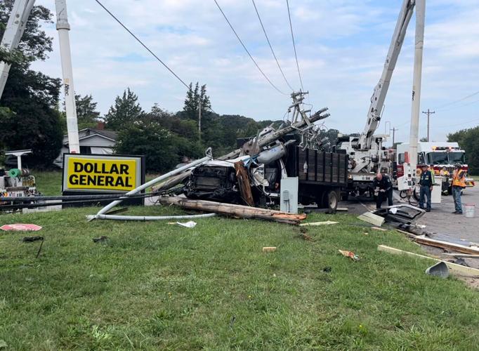 A truck struck a power pole on US Highway 70 in Statesville on Wednesday.