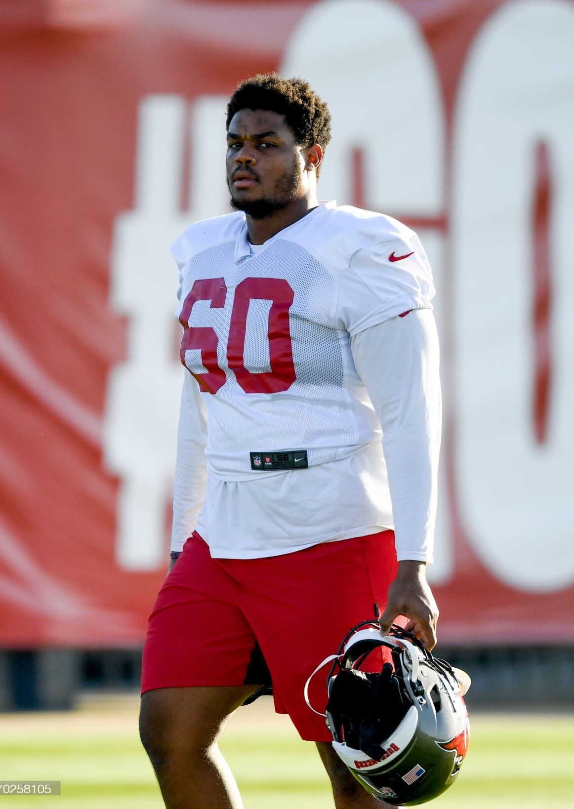 TAMPA, FL - DECEMBER 05: Tampa Bay Buccaneers Offensive Guard Nick Leverett  (60) smiles before the