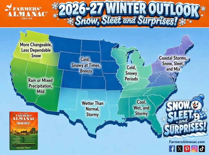 Farmer's Almanac shows map of weather predictions for the 2027-27 winter.