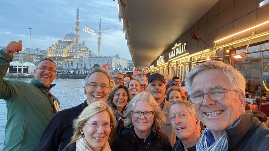 Rick Steves meets an Istanbul tour group in the good hands of Turkish tour guide, Mert. (Rick Steves, Rick Steves’ Europe)