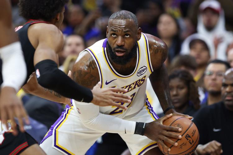 Dec 7, 2025; Philadelphia, Pennsylvania, USA; Los Angeles Lakers forward Lebron James (23) in action against the Philadelphia 76ers during the first quarter at Xfinity Mobile Arena. Mandatory Credit: Bill Streicher-Imagn Images