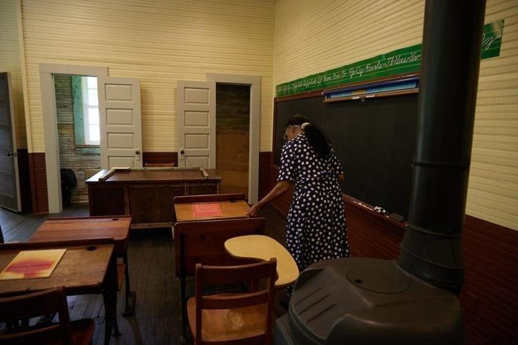 While attending a family reunion Jessica Flack, 91, visits the Mars Hill Anderson Rosenwald School in the Long Ridge community of Mars Hill, NC, July 24, 2022. Her older sister, Helen Flack attended the school in the 1930's. Jessica Flack  grew up in th...
