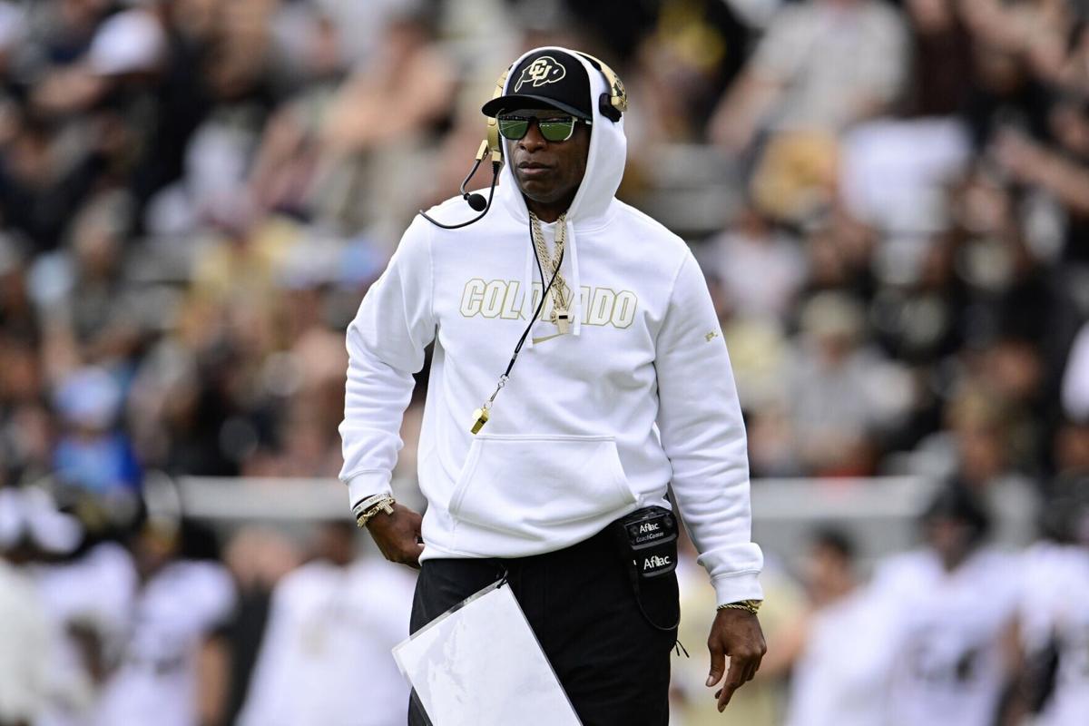 Colorado Buffaloes’ head football coach Deion "Coach Prime" Sanders walks the field during the Black and Gold spring football game at Folsom Field in Boulder, Colo., on Saturday, April 11, 2026.