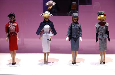 Barbie dolls on display at the World Of Barbie, Los Angeles opening press preview at Santa Monica Place on April 12, 2023, in Santa Monica, California.