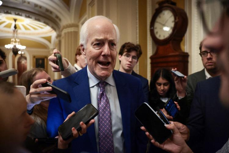 U.S. Senator John Cornyn (R-TX) speaks to reporters after President Trump said he may temporarily drop the nomination of Todd Blanche to be U.S. attorney general