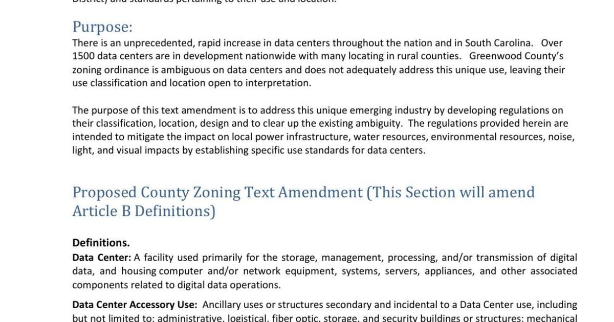 Greenwood County's data center amendment at a glance