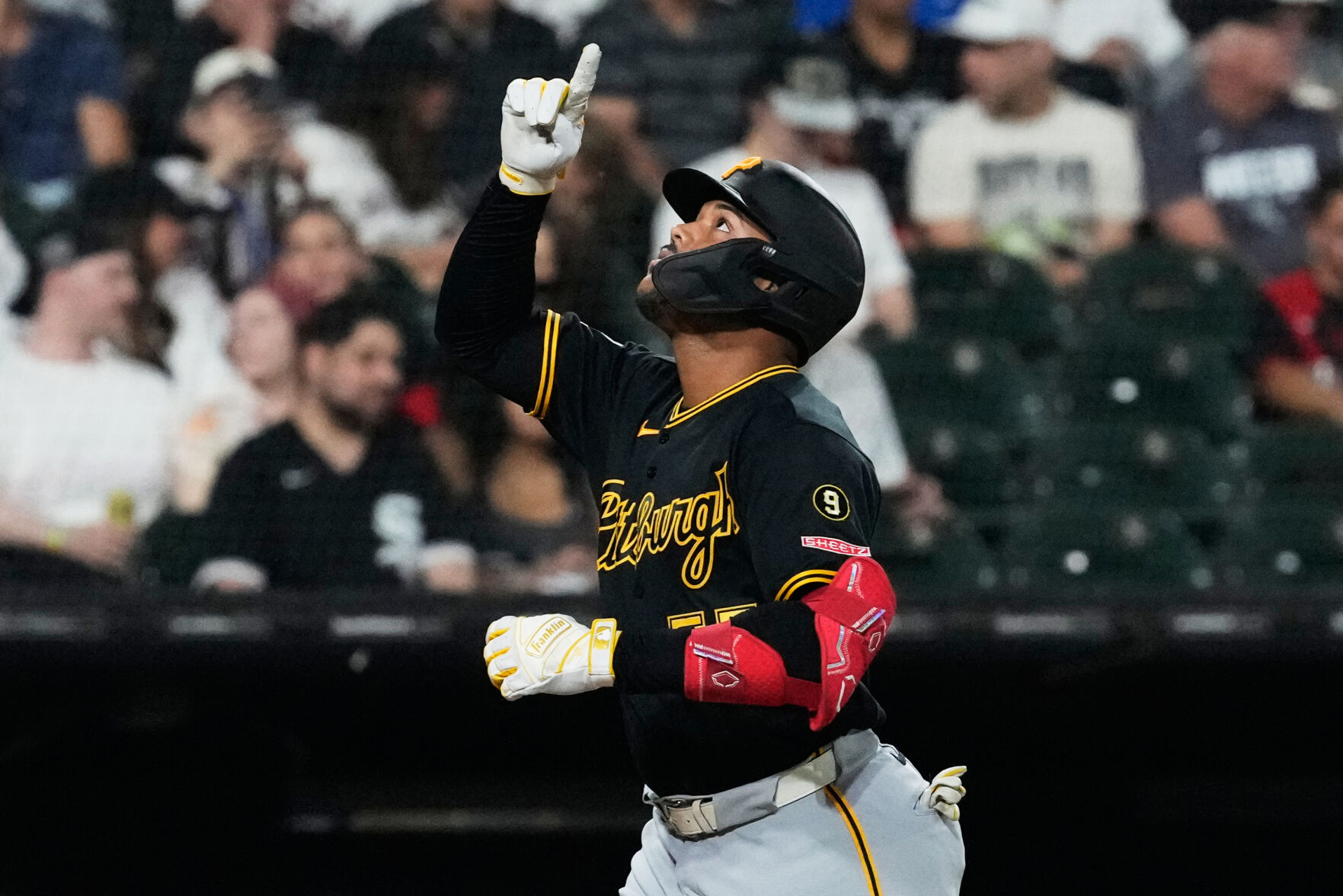 Esmerlyn Valdez celebrating his home run during the Pirates vs White Sox 2026 recap game