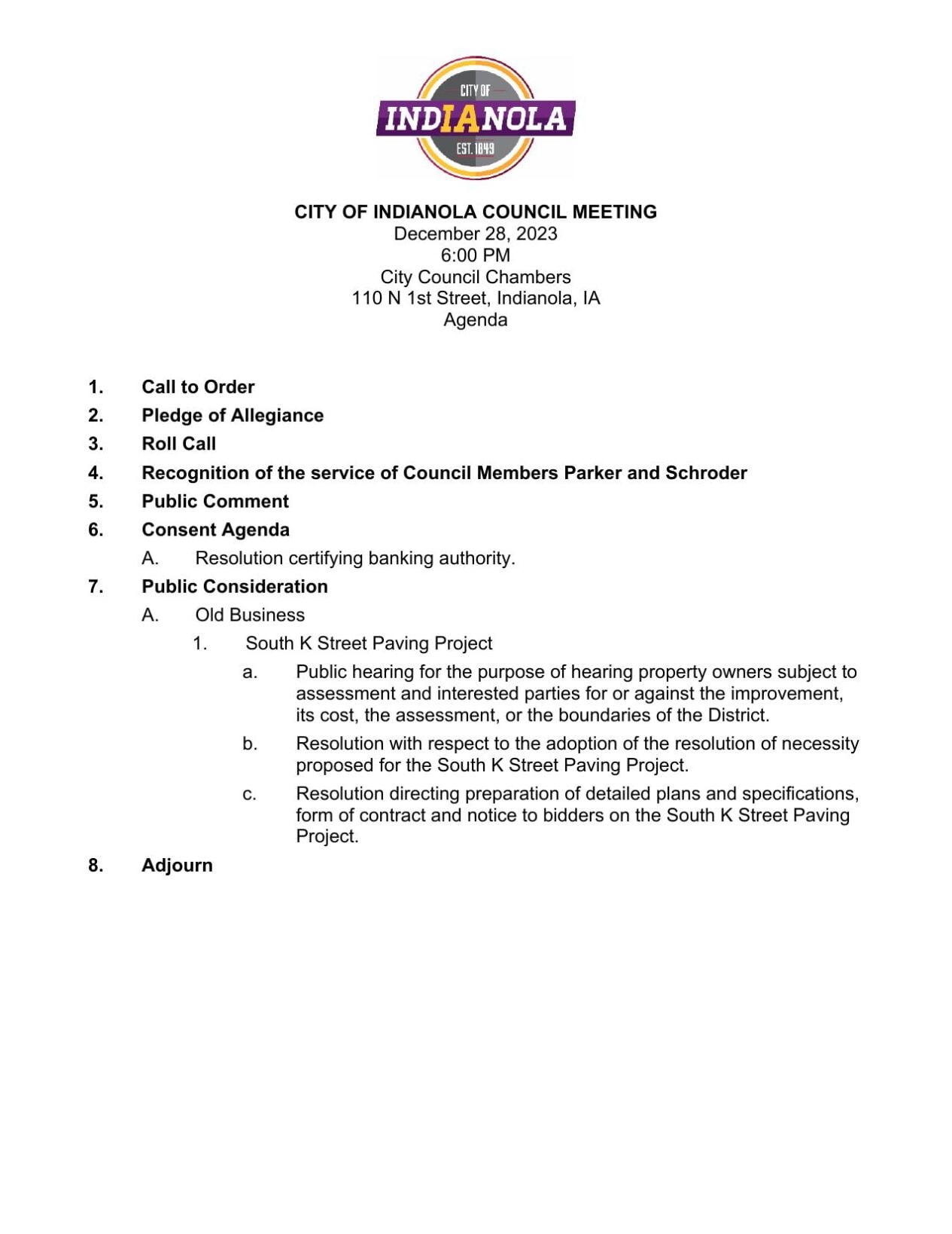 Indianola City Council agenda | | indianola-ia.com