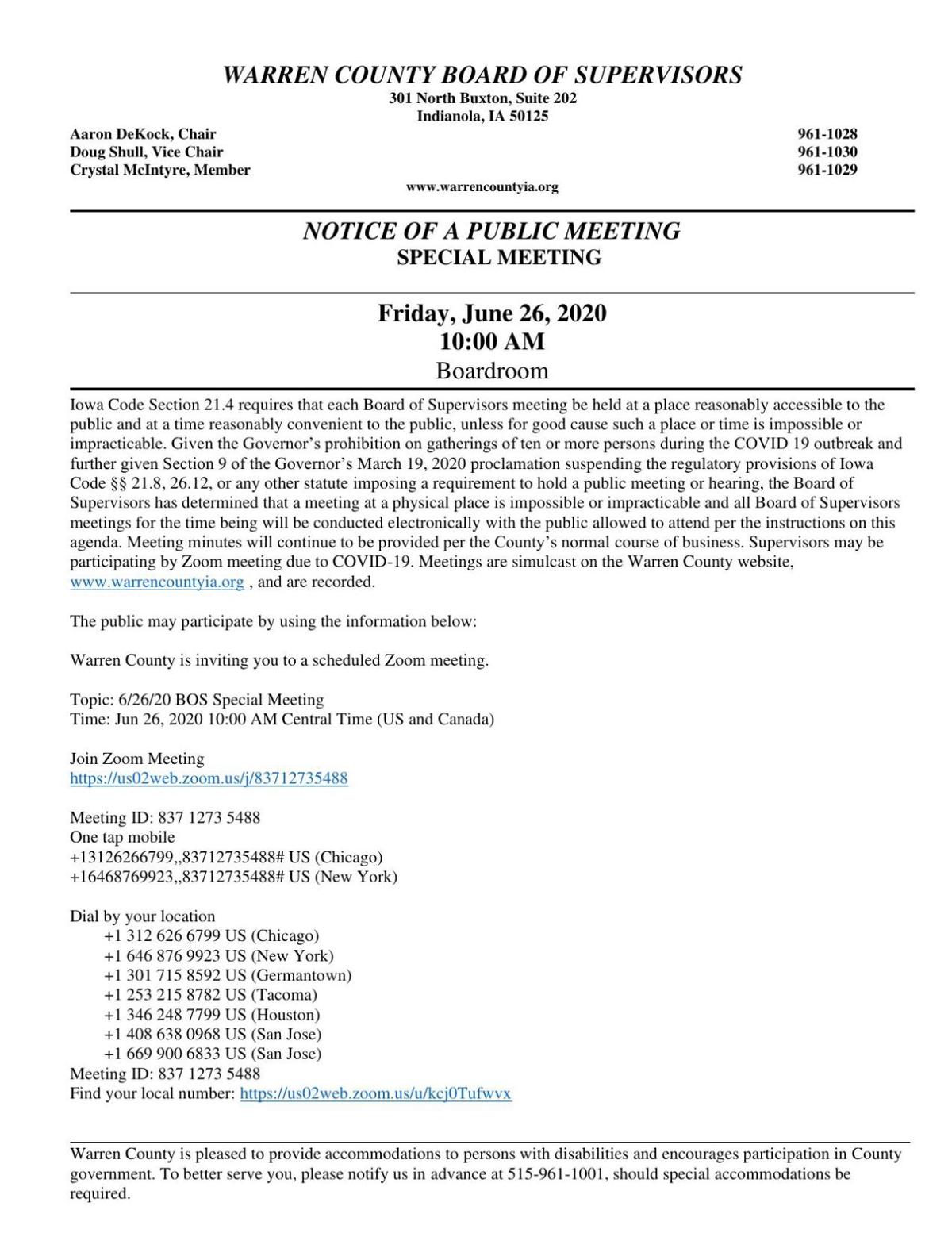 Warren County Supervisors June 26 Agenda Indianola Ia Com