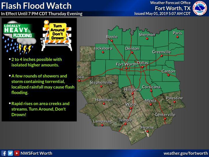 Flash Flood Watch remains in effect for Kaufman County until tomorrow
