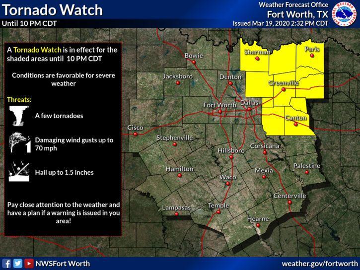 Kaufman County under Tornado Watch until 10 p.m., Flood Warning & Watch