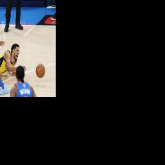 Indiana Pacers star guard Tyrese Haliburton falls to the court with what is reportedly a torn Achilles tendon that could cost him the entire 2025-26 NBA season