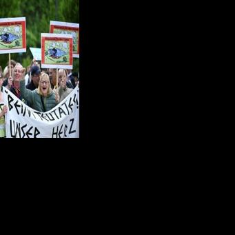 Employees of German bank Commerzbank staged a protest outside the lender's shareholder meeting in 2025