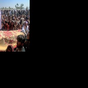 Relatives and mourners attend the funeral ceremony of victims who were killed during Pakistani airstrikes in the Ghani Khel district of Nangarhar province on March 1, 2026 amid ongoing cross-border fighting between Afghanistan and Pakistan.