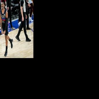 Detroit's Daniss Jenkins reacts as the Pistons force overtime in their NBA victory over the Cleveland Cavaliers