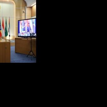 Russian President Vladimir Putin attends an extraordinary virtual summit of the BRICS group of nations