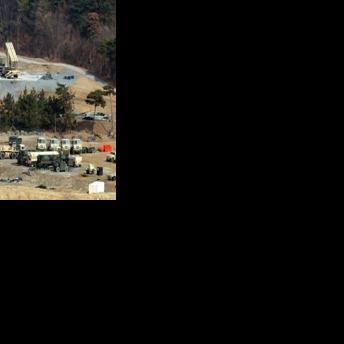 A launch vehicle of the Terminal High Altitude Area Defense (THAAD) system at a US military base in Seongj, South Korea