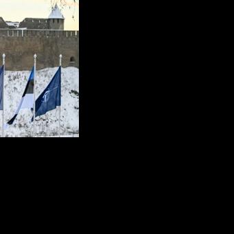 Two medieval fortresses face each other across the Narva River separating Estonia from Russia on Europe's eastern edge