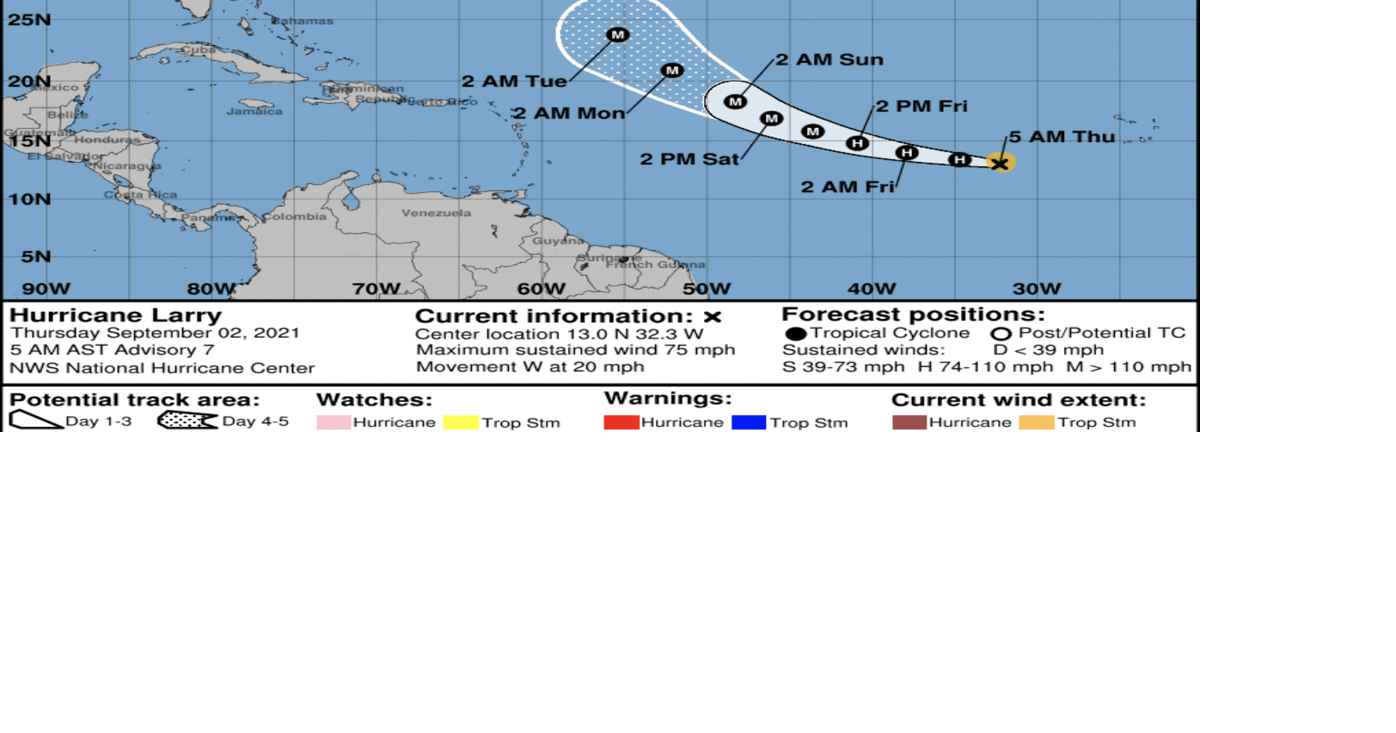 Larry now a hurricane, expected to become season’s 3rd major hurricane ...