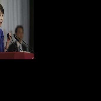 Japan's Prime Minister Sanae Takaichi, leader of the ruling Liberal Democratic Party (LDP), speaks during a press conference at the LDP headquarters in Tokyo on February 9, 2026