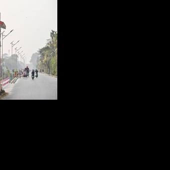 A mosaic featuring Sheikh Mujibur Rahman, Bangladesh's first president and father of ousted prime minister Sheikh Hasina, displayed along a street at Tungipara village, his birthplace in Gopalganj