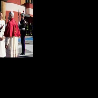Prince Albert II and Princess Charlene received the pontiff at Monaco's heliport