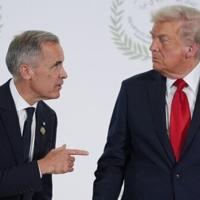 Canadian Prime Minister Mark Carney (L) and US President Donald Trump (R) are pitted against each other on trade... and the World Series