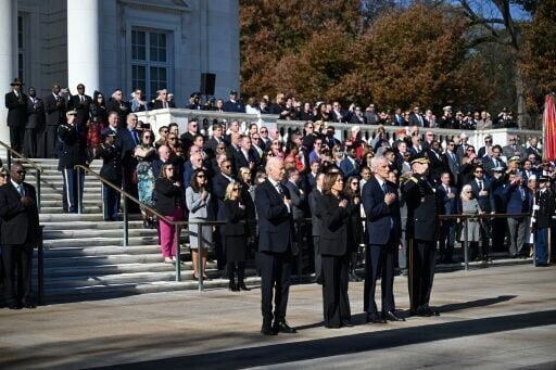 US President Joe Biden And Vice President Kamala Harris Stand At ...