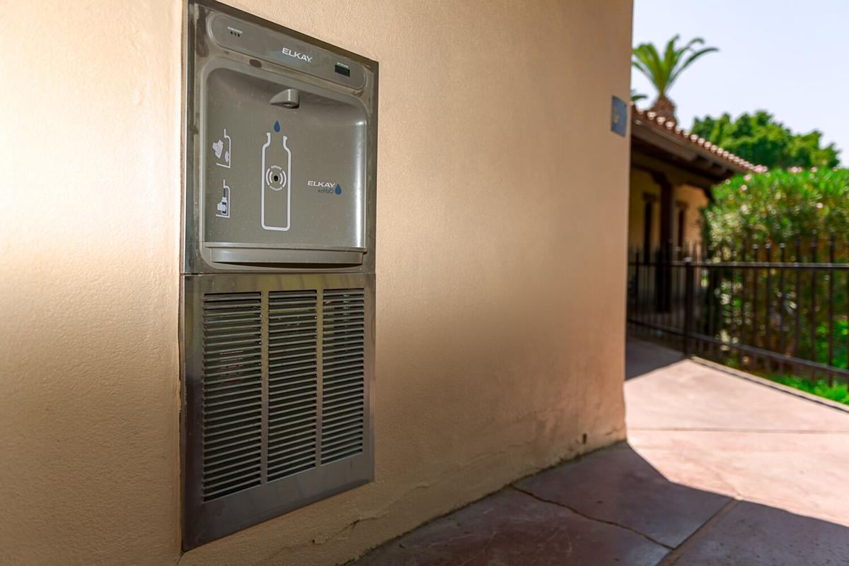 New water bottle filling station outside Brawley library