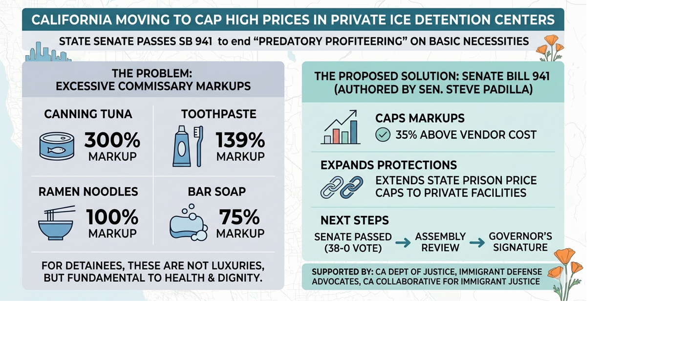 California senate moves to end ‘profiteering’ on soap and food in private ICE centers