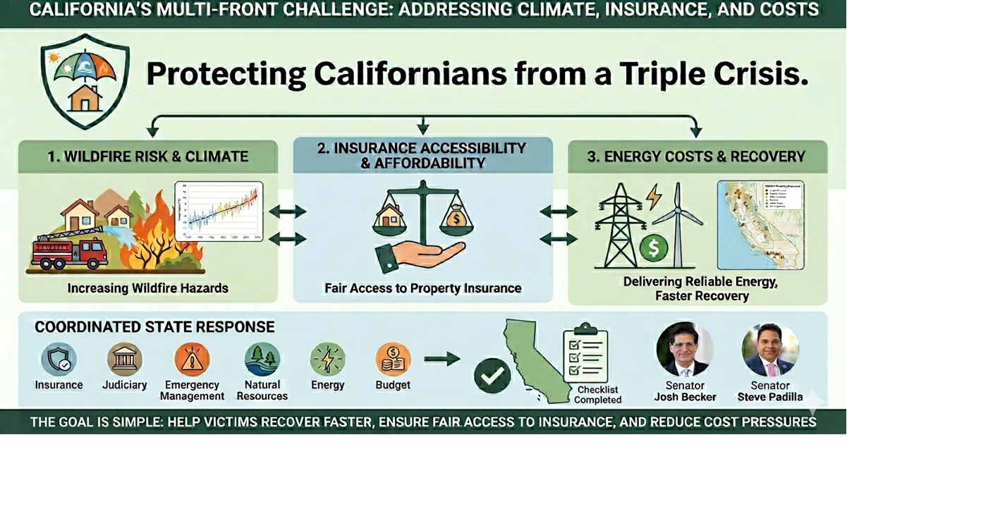 California senate leaders launch major offensive to combat “triple threat” of wildfires, insurance, and utility costs