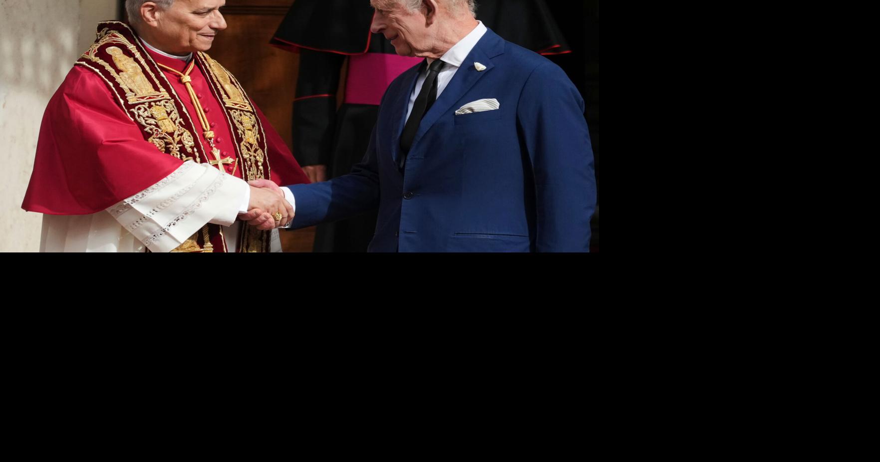 Photos of King Charles III and Queen Camilla visiting the Vatican to pray with Pope Leo XIV