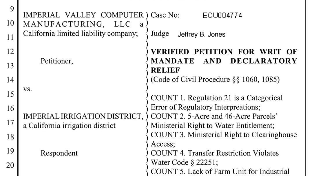 Water rights dispute erupts over proposed Imperial Valley data center