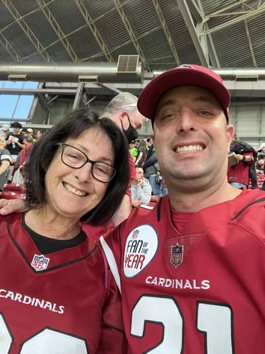 Mickey Freedman and her son Robert at a Cardinals game