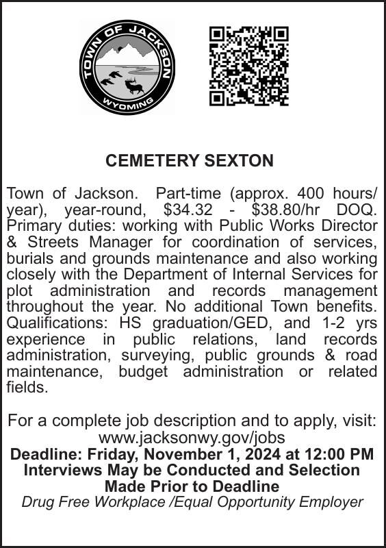 CEMETERY SEXTON Town of Jackson. Parttime (approx. 400 hours/year