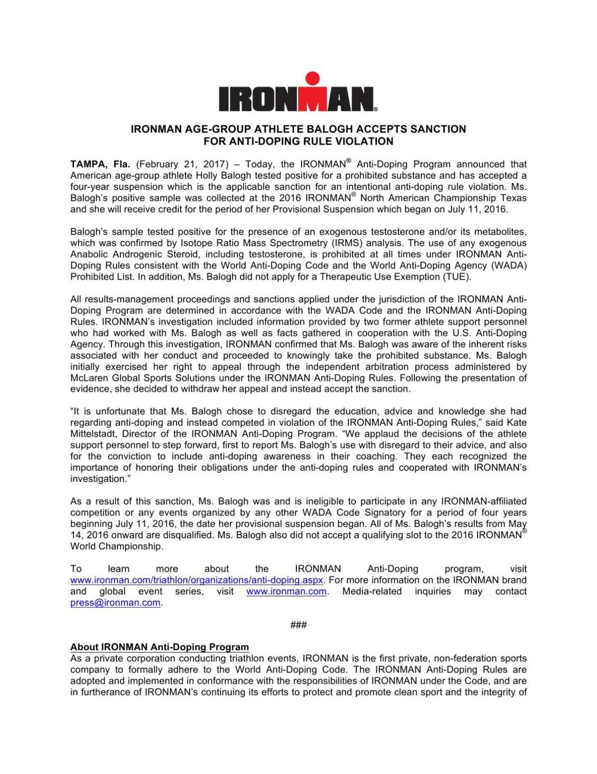 Ironman Press Release On Balogh Jhnewsandguide Com
