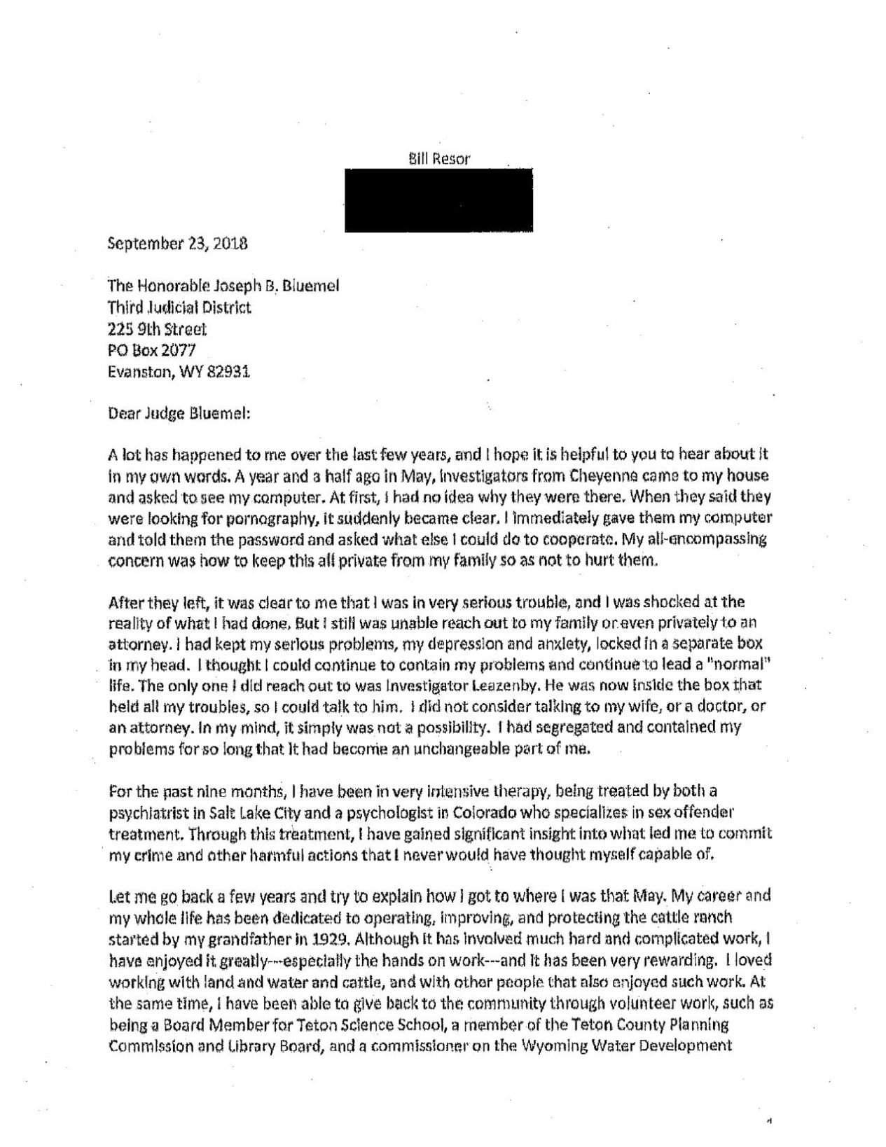 Letter from Bill Resor to presiding judge  jhnewsandguide photo image