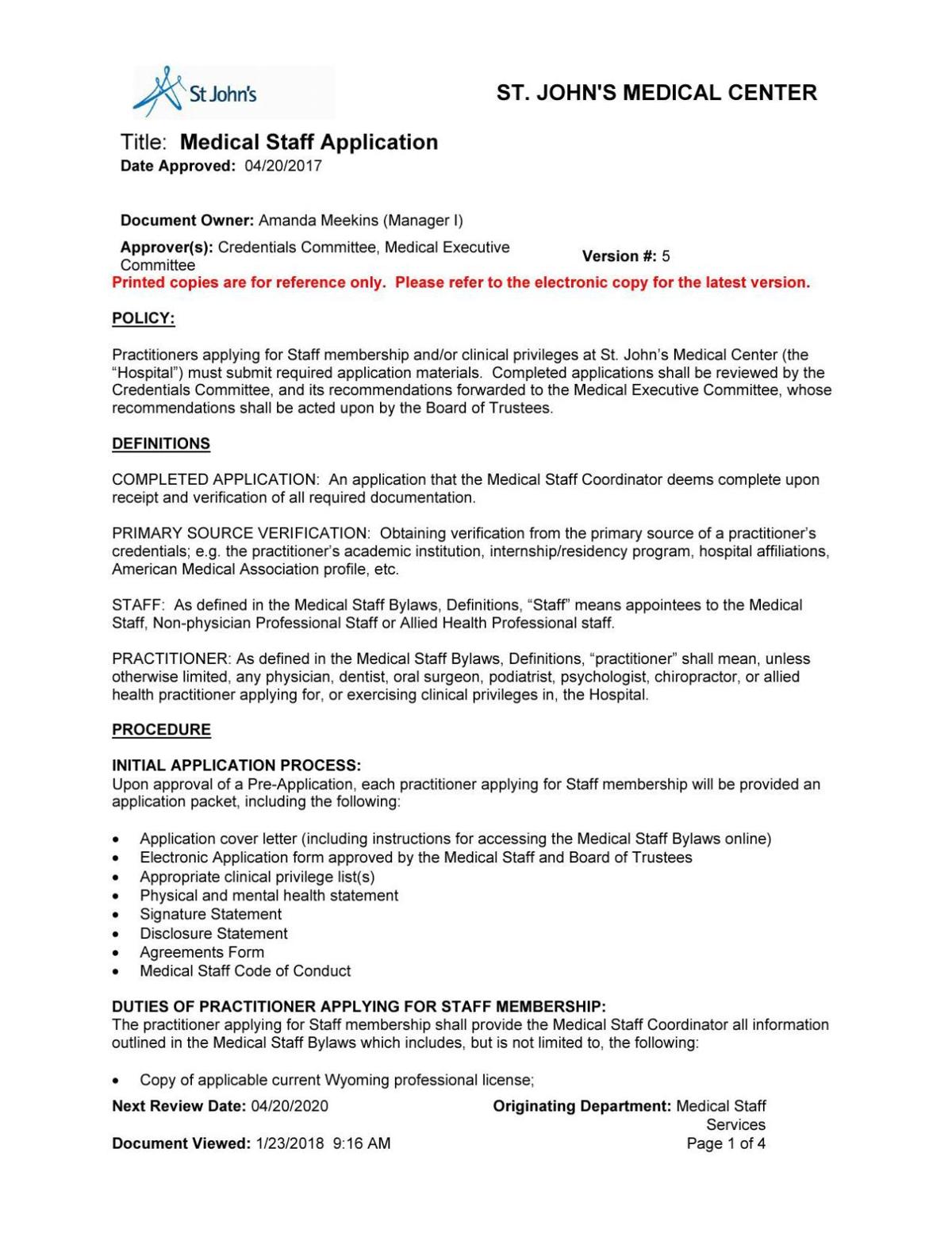 Medical Staff Application