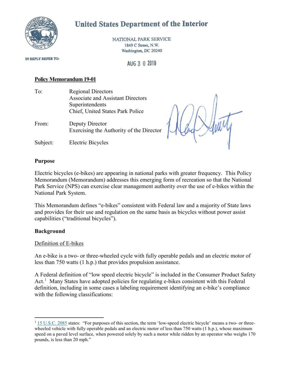 Ebike policy memorandum