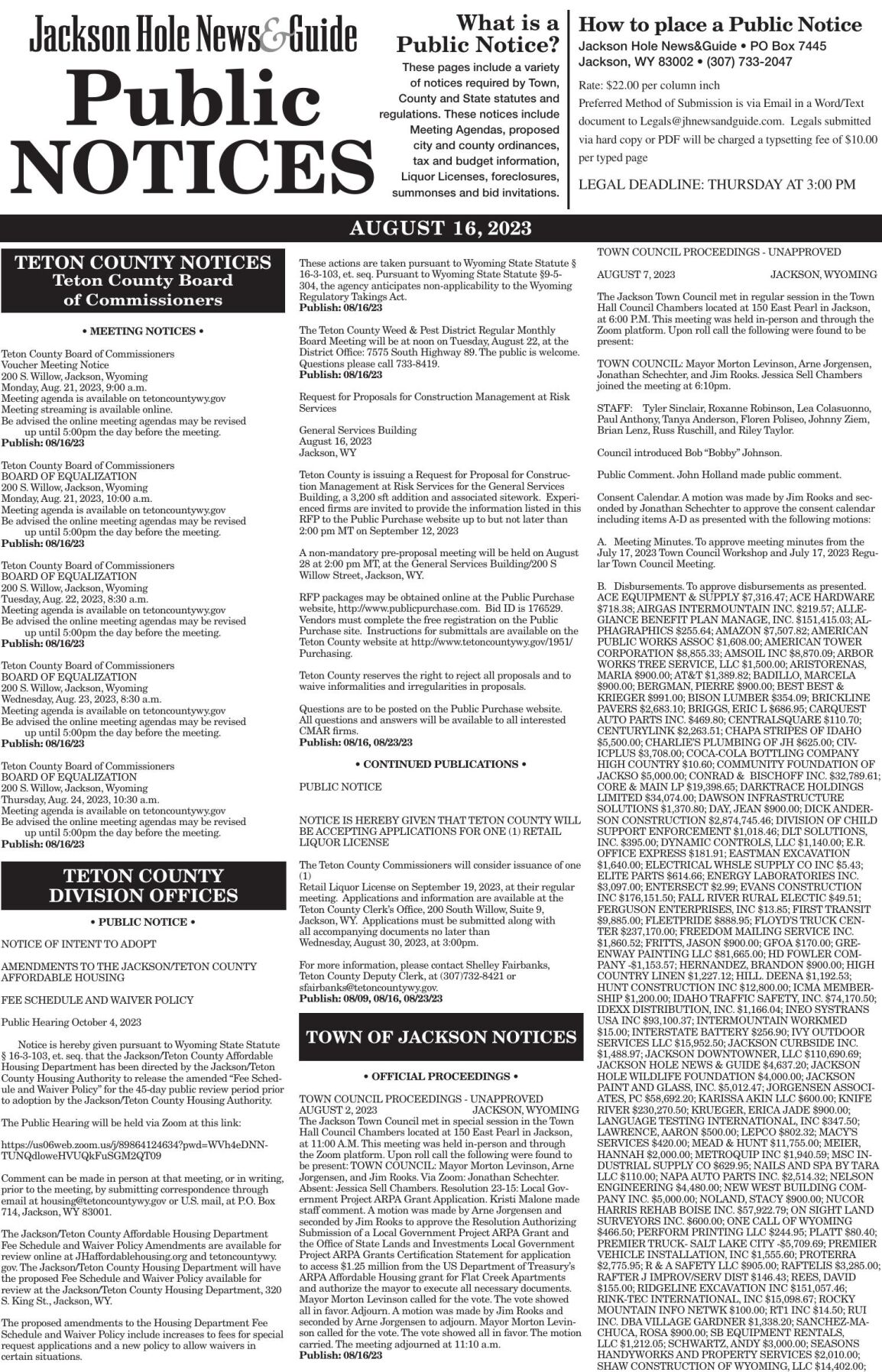 Public Notices, Aug. 16, 2023 | Public Notices | jhnewsandguide.com